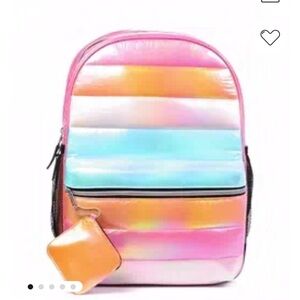 Kids Rainbow Stripe Pink Backpack with Pouch